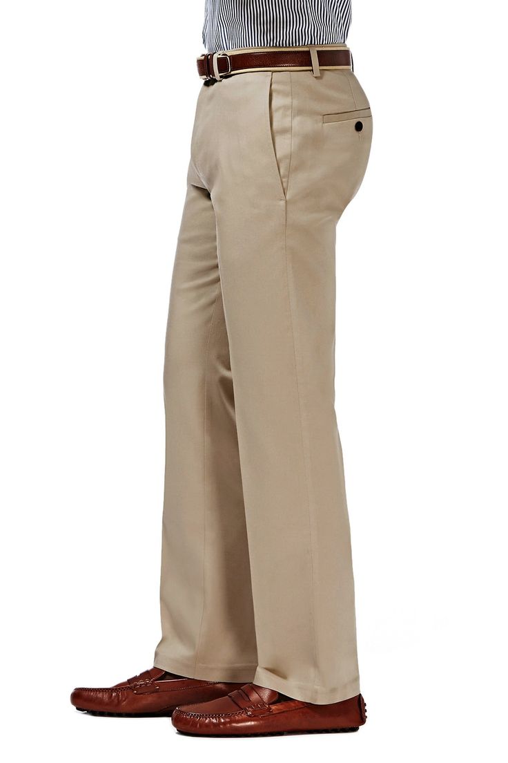 Fit: this style fits true to size. Zip fly with hook-and-bar and button closure. 2 slant pockets. 2 back welt pockets. Straight fit. Flat front. No iron. Solid. Stretch knit construction. Approx. 11" rise (size 32x32). Imported Fitted Cotton Dress Pants With Hip Pockets, Solid Cotton Bottoms For Workwear, Fitted Cotton Work Pants With Flat Front, Fitted Cotton Pants With 5-inch Inseam, Cotton Straight Leg Dress Pants With Hip Pockets, Cotton Dress Pants With Hip Pockets For Business Casual, Solid Cotton Work Pants With Belt Loops, Wide Leg Cotton Pants With Comfort Waistband, Cotton Wide Leg Pants With Comfort Waistband