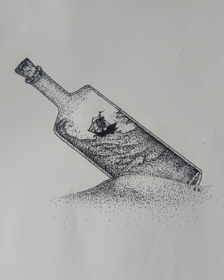 a drawing of a bottle with a ship in it