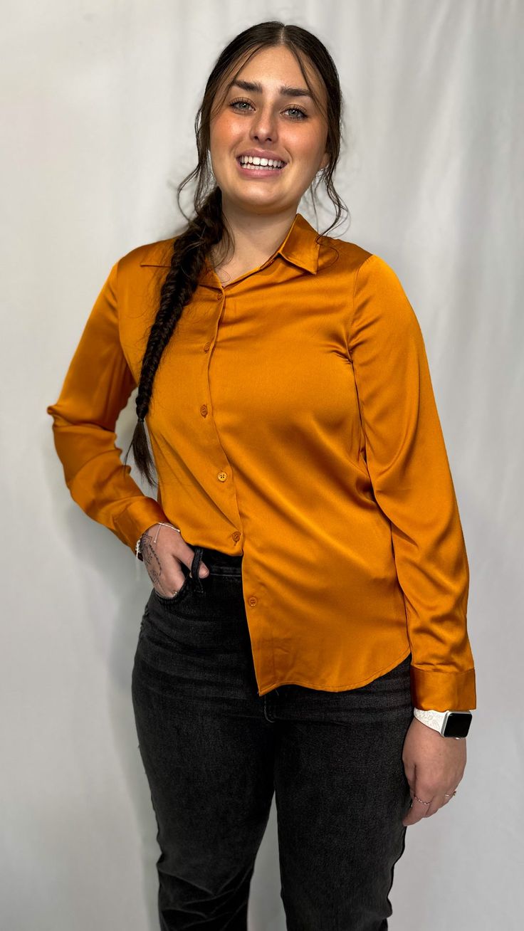 A mustard colored recycled classic button down blouse. Fit : True to Size X-Small : 0-2 Small : 4-6 Medium : 8-10 Large : 12-14 Button Down Blouse, Button Downs, Mustard, Color