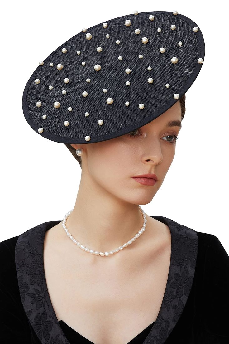 PRICES MAY VARY. Fashionable dressy hats for women, 100% handmade. Consist of high quality polyester and imitation pearls. Royal wedding hat size: one size fits most. A headband is included, you need to put the headband through the hole and adjust it to fit your needs. Vintage hats for women 1950s design, elegant and graceful, removeable headband helps you adjust the place of hat. The hat could be lower and cover your face. Tea party fascinator headband is perfect for tea party, cocktail, Jockey Vintage Kentucky Derby, Dressy Hats, Kentucky Derby Fascinator, Headband Vintage, Derby Fascinator, Black Fascinator, Wedding Tea, Fascinator Headband, Vintage Headbands