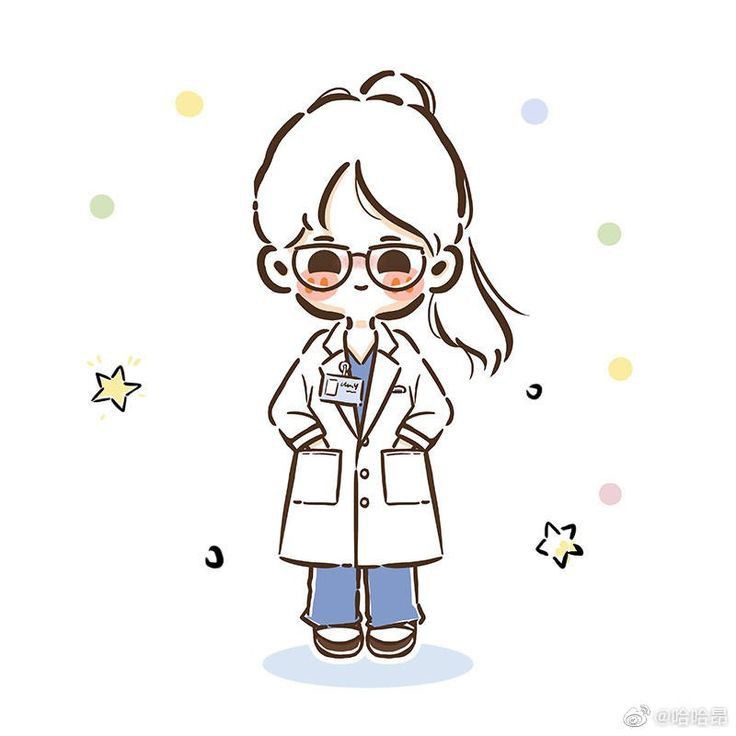 a cartoon girl wearing glasses and a lab coat