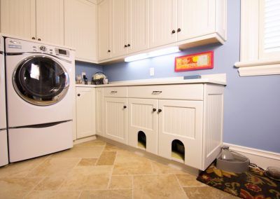 a washer and dryer in a laundry room with blue paint on the walls