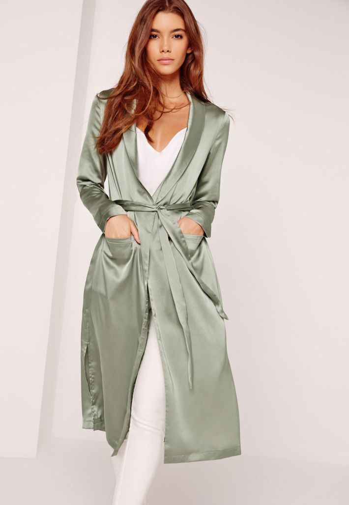 A Sleek Satin Duster From Missguided Outer Satin, Satin Duster, Women Silk Robe, Satin Coat, Bridal Party Robes, Satin Kimono, Duster Jacket, Pink Coat, Satin Jackets