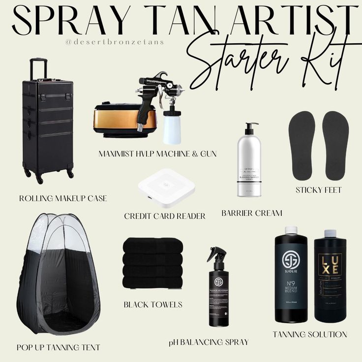 spray tan starter kit professional products airbrush tan tanning salon studio estheticians beauty business Pop Up Spray Tan Booth, Spray Tanning Price List, Pre And Post Spray Tan Care, At Home Spray Tan Business, Norvell Spray Tan Tips, How To Start A Spray Tanning Business, Spray Tan Artist Outfit, Spray Tan Pricing, Home Spray Tan Room