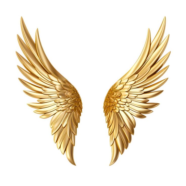 two gold angel wings on a white background