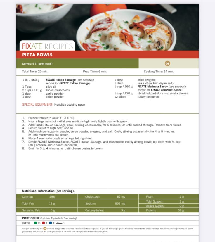 the menu for pizza bowls is shown in red and green colors, with an orange stripe on