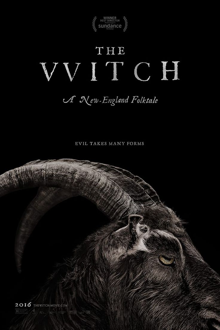 the witch movie poster with an animal's head and horns in front of black background