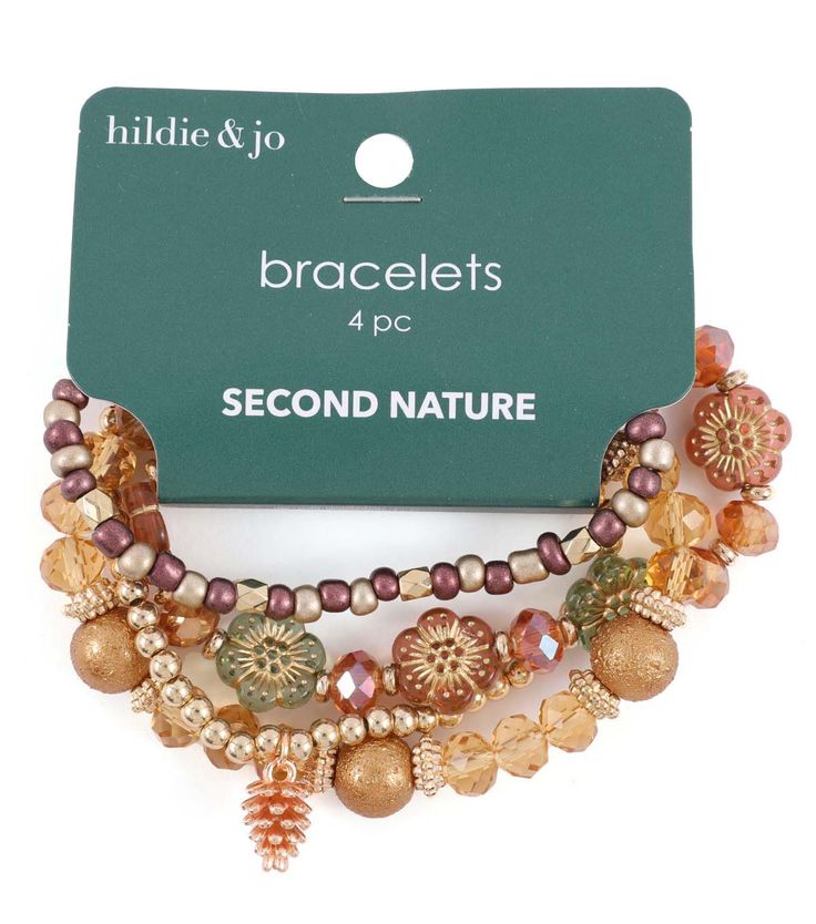 Accessorize Your Fall Look with 4ct Fall Flower Stretch Bracelets by hildie & joAdd a touch of elegance to your fall outfit with these beautiful stretch bracelets by hildie & jo The set includes four bracelets in various sizes, each adorned with lovely fall flowers that will complement any autumn color scheme The bracelets are made with a combination of glass, acrylic, and polyethylene materials, ensuring durability and long - term wear The stretch design ensures a comfortable fit for all wrist sizes, making them perfect for everyday wear or special occasionsProduct DetailsSet of four stretch braceletsAdorned with fall flowersMade with 50% glass, 30% acrylic, and 20% polyethylene materialsMulti - color design Neutral Beaded Bracelets, Autumn Color Scheme, Autumn Bracelet, Painted Items, Fall Flower, Joanns Fabric And Crafts, Fall Flowers, Fall Looks, Fall Outfit