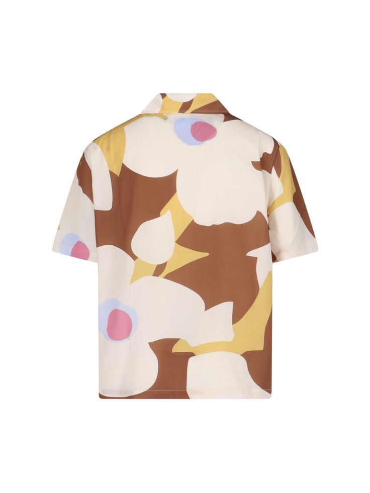 AWAKE NY 'Floral Camp' shirt in brown tencel with multi details, all-over floral print, classic collar, short sleeves, button closure, flat front pocket, straight hem. Composition: 100% Tencel Supreme Brand, Awake Ny, Investment Bags, Officine Creative, Prada Leather, Camp Shirt, Engineered Garments, Camping Shirt, Luxury Shop