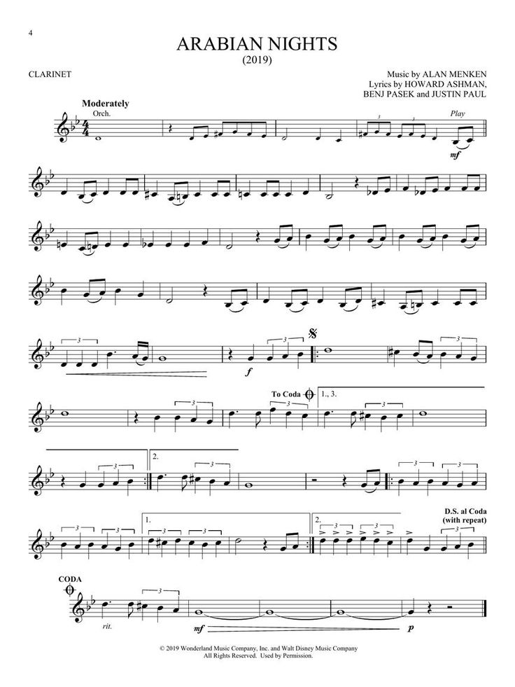 the sheet music for arabian nights