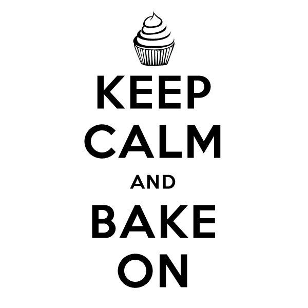 the words keep calm and bake on are shown in black letters, against a white background