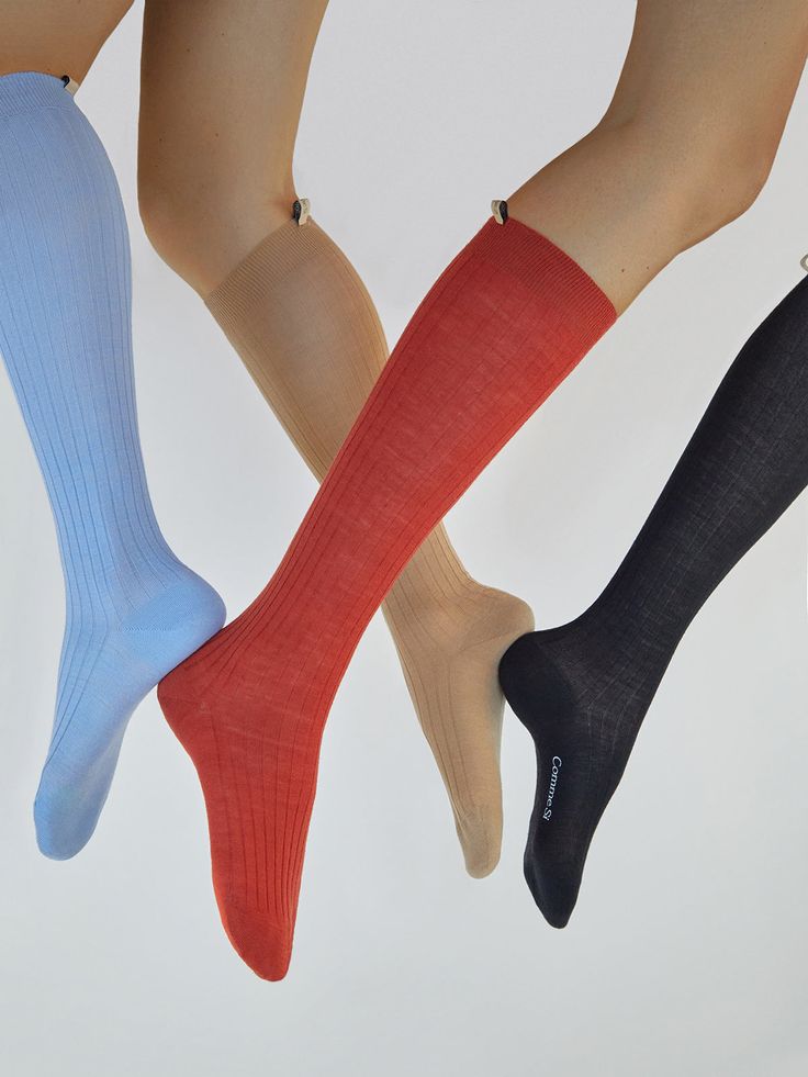 Knee high socks made with extra-fine, lightweight merino wool features just the right amount of stretch for comfort. Made in Italy. Silk Loungewear, Powder Blue Color, Boxer Pants, Cashmere Socks, Leggings And Socks, Comme Si, Color Powder, Loungewear Sets, Knee High Socks