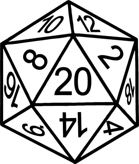 a black and white image of a d20 dice with numbers on the side,