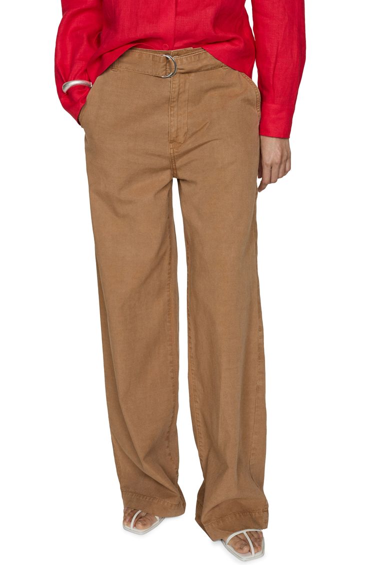 A matching belt enhances the impeccable poise of wide-leg pants that brings polish to both workwear and casual looks. Zip fly with button closure Front slant pockets; back welt pockets Removable belt 64% lyocell, 20% linen, 16% cotton Machine wash, line dry Imported Brown Wide Leg Work Jeans, Brown Wide Leg Jeans For Work, Wide Leg Chinos With Welt Pockets, Utility Wide Leg Bottoms For Workwear, Utility High Waist Wide Leg Work Pants, Relaxed Fit Wide Leg Work Pants With Belt Loops, Utility Wide Leg Pants With Welt Pockets, Casual Wide Leg Chinos For Work, Spring Utility Wide Leg Work Pants