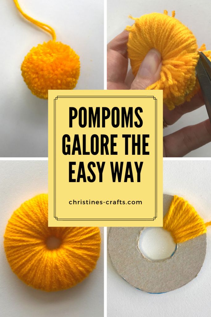 four pictures showing how to make pompoms galore the easy way