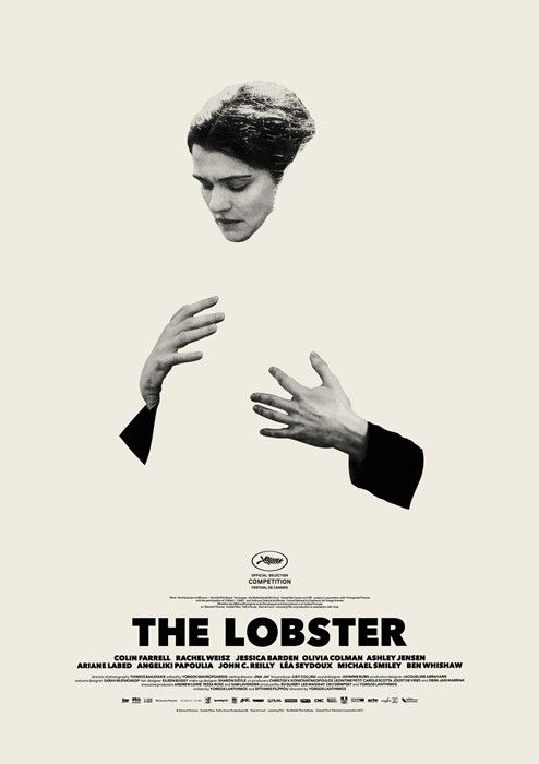 the lobster movie poster with two hands reaching out to touch each other's chest