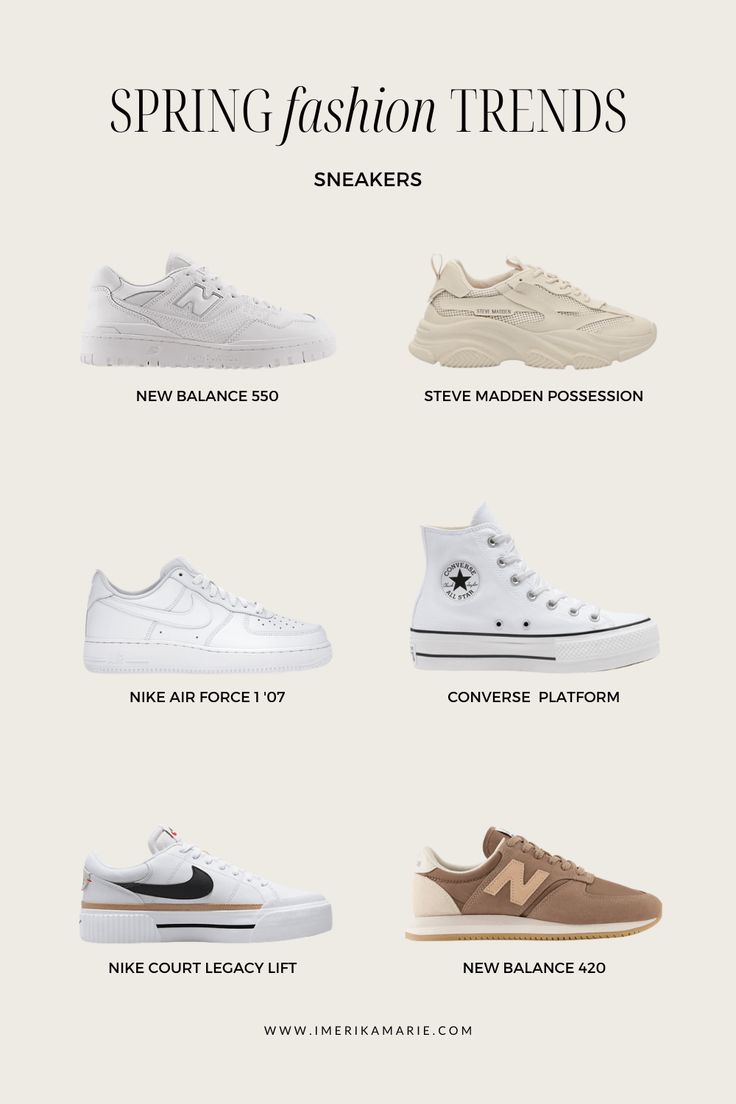 Best Converse Shoes, Summer 23 Shoe Trends, Steve Madden White Sneakers Outfit, Air Force Platform Outfit, All White New Balance 550, Basic Nike Shoes, White Shoes Platform, White 550 New Balance Outfit, Trending New Balance Sneakers