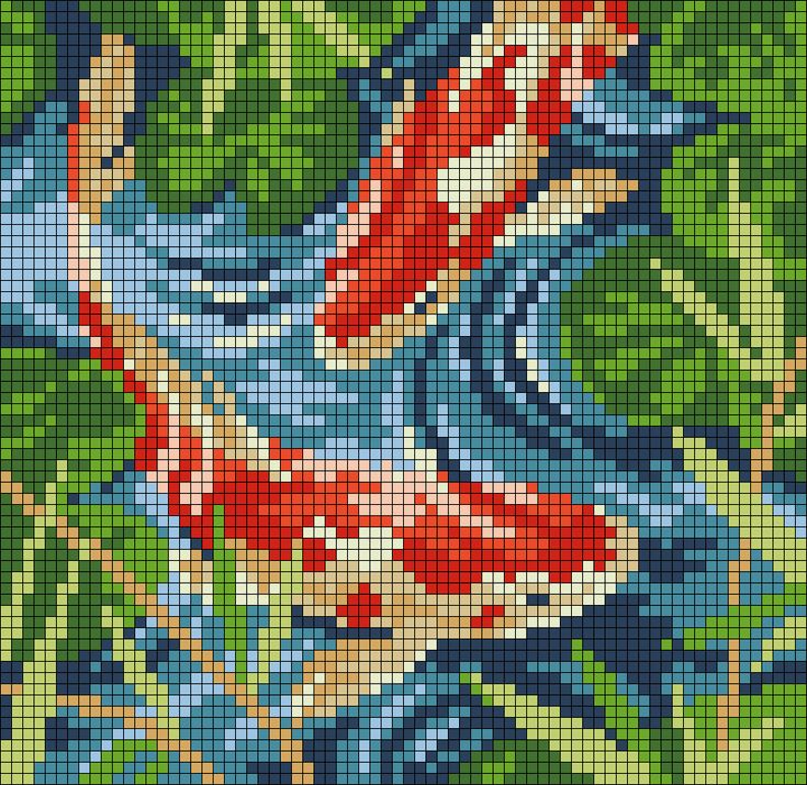 a cross stitch pattern with fish in the water