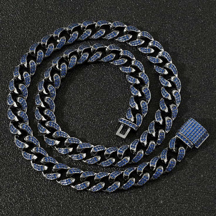 cz stone jewellery Black Chain Link Jewelry For Streetwear, Black Curb Chain Jewelry For Streetwear, Black Link Jewelry For Streetwear, Black Cuban Link Chain Necklace, Streetwear Jewelry With Box Chain And Cuban Link, Luxury Blue Rhinestone Jewelry, Luxury Blue Jewelry With Rhinestones, Cuban Necklace For Men, Cuban Style