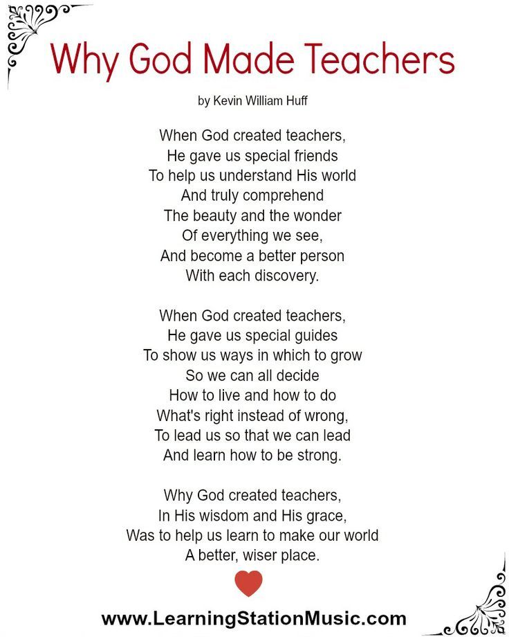 a poem written in red and white with the words, why god made teachers