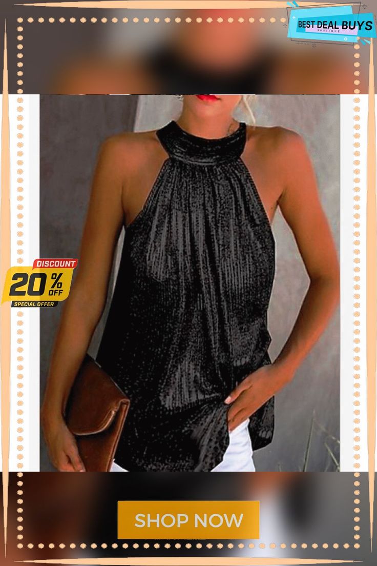 Women's Shirt Blouse Tank Top Silver Black Yellow Plain Sexy Pleated Cut Out Sleeveless Daily Basic Beach Halter Plus Size S Blouse Tank Top, Black Halter, Shirts Women, Loungewear Set, Sleeveless Tshirt, Women Shirts Blouse, Halter Neck, Daily Fashion, Womens Vest