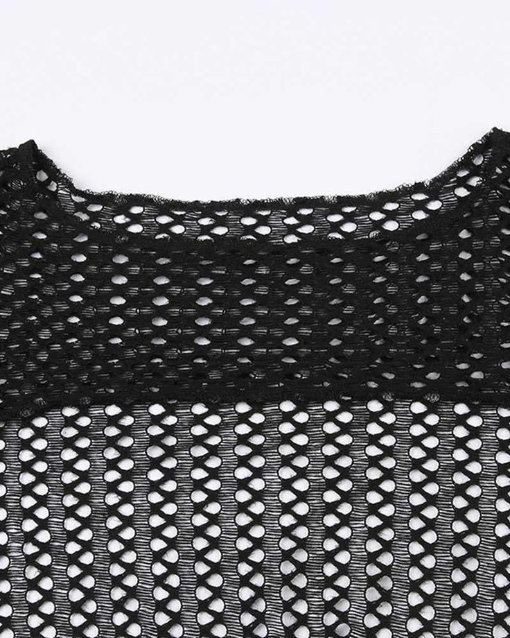 Details: Long-sleeve cropped top with fishnet mesh designTop Length: CroppedSleeve Length: Long SleevesMaterials:100% Polyester Black Mesh Cropped Top, Party Mesh Top With Hollow-out Details, Party Mesh Top With Hollow Out Detail, Black Cropped Mesh Top, Fishnet Mesh Crop Top For Night Out, Stretch Mesh Top With Hollow Out Detail, Summer Crop Top With Mesh Sleeves For Night Out, Black Fishnet Mesh Top, Black Cropped Mesh Top With Mesh Sleeves