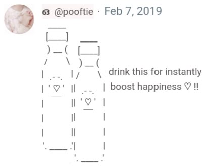 an instagramt with the caption'drink this for instantity, most happiness '