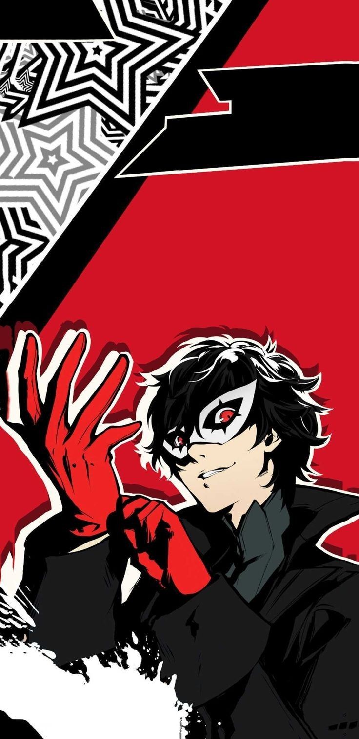 an anime character with black hair and red eyes holding his hand up to the camera