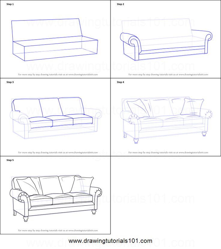 how to draw a couch with two separate seats