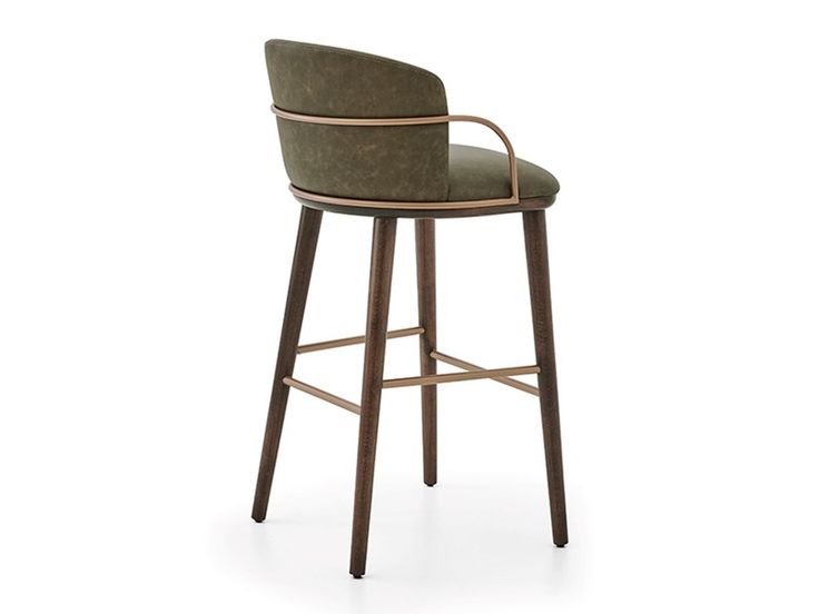 an upholstered bar stool with arms and backrests, in green fabric