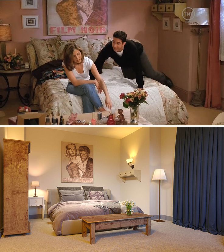 there are two pictures side by side one shows a bedroom and the other shows a living room