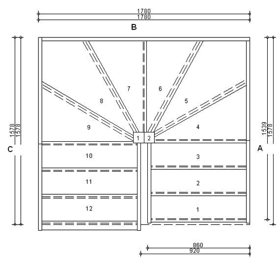 the drawing shows how to draw an open door with measurements for each section and where it is