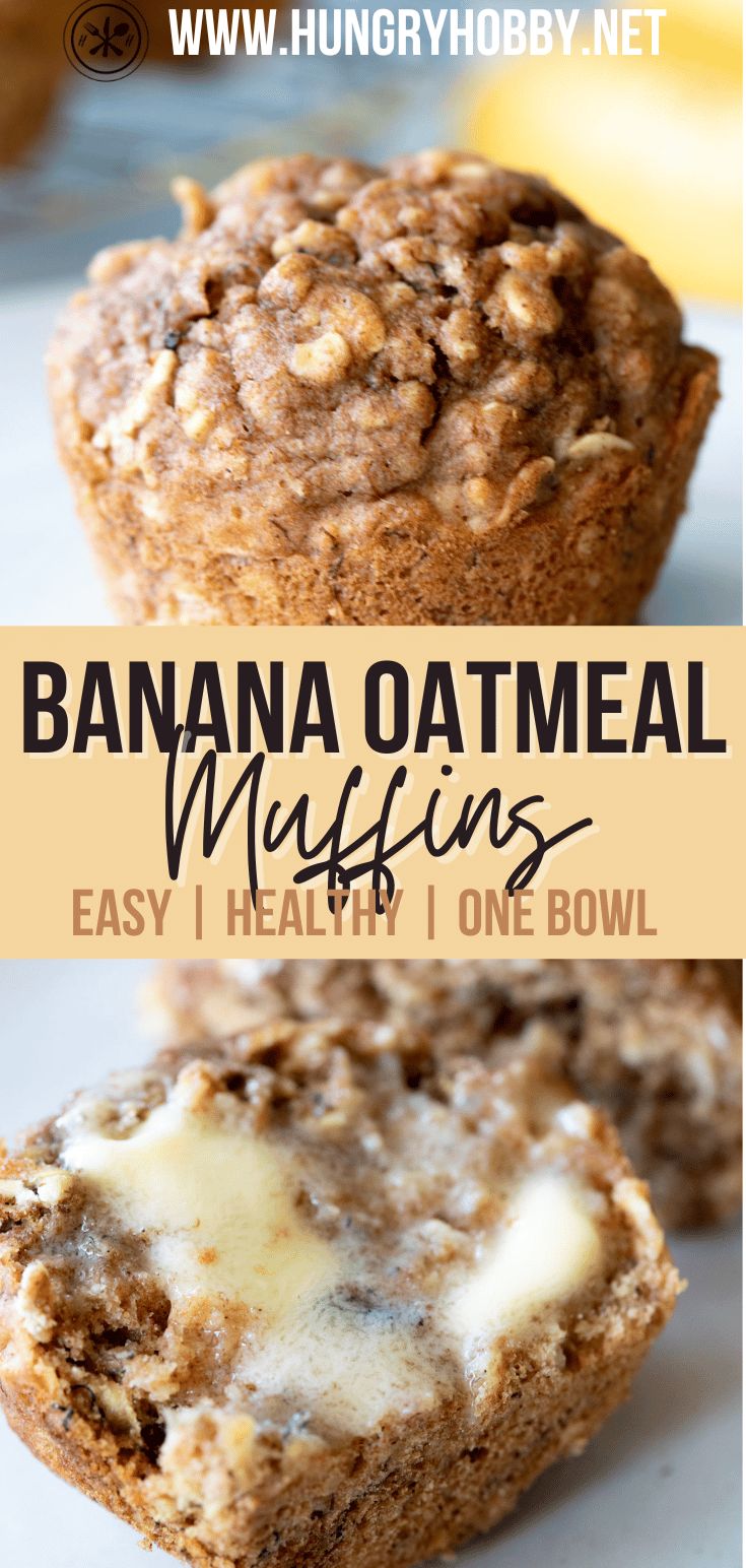 banana oatmeal muffins on a plate with the words easy healthy one bowl