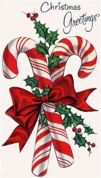 a christmas card with candy canes and holly