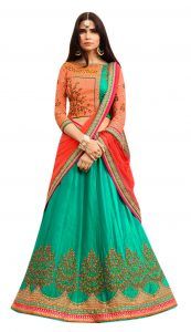 Green wedding chandni chowk lehengas online for young women! Colorful Lehenga, Party Lehenga, A Line Lehenga, Chandni Chowk, Party Wear Lehenga Choli, Fruit And Vegetable Storage, Vegetable Storage, Lehenga Online, Designer Lehengas