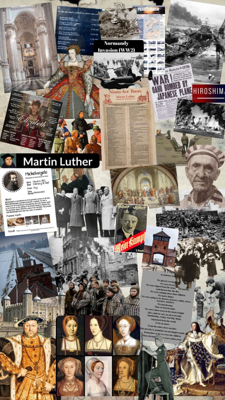 the collage shows many different historical images