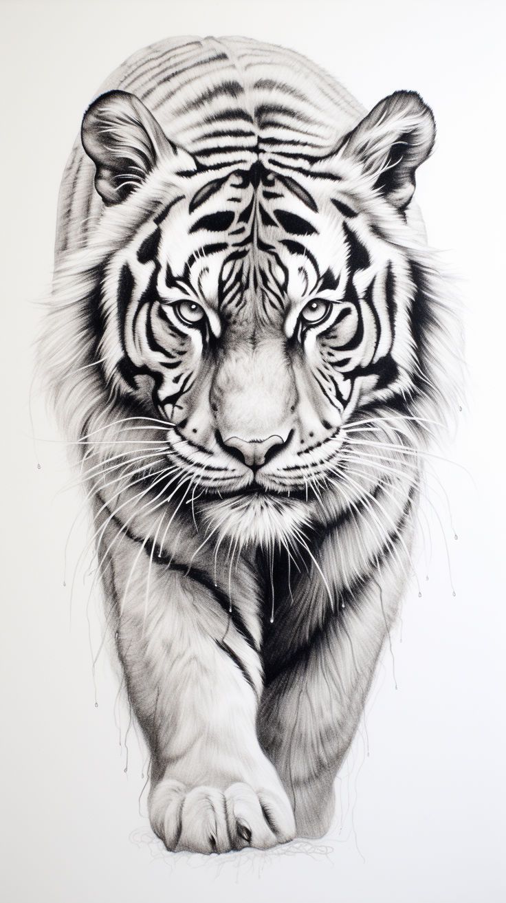 a pencil drawing of a white tiger