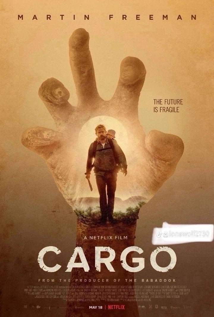 a movie poster for the film cargo with a person standing on top of a hand