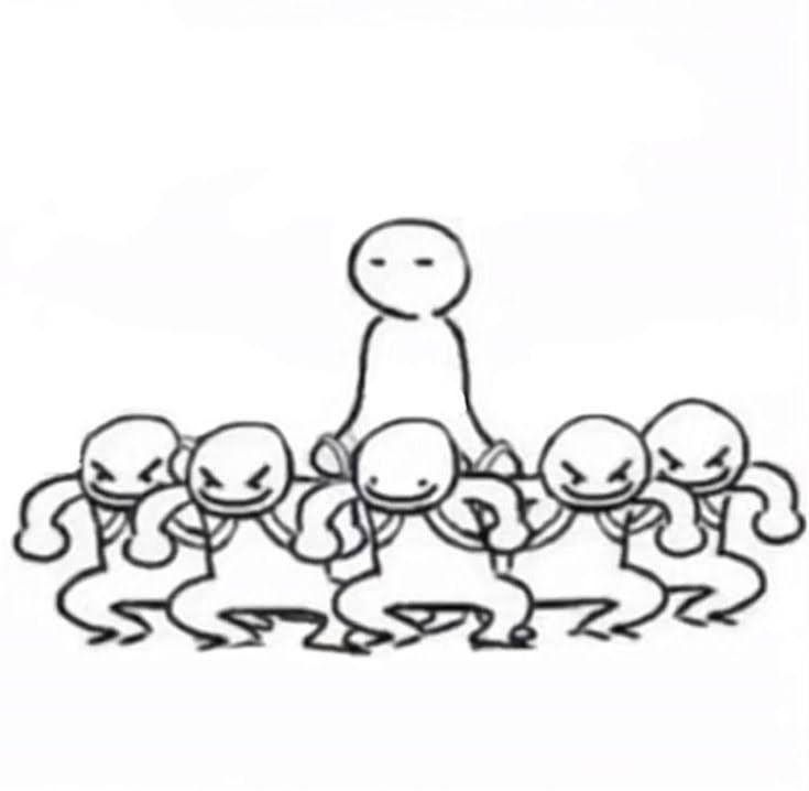 an image of a line drawing of people with one person standing out from the crowd