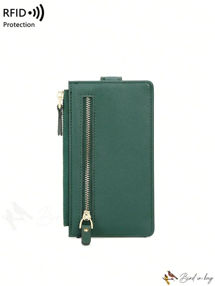 BirdinBag - Stylish RFID Dark Green Card Holder with Zipper, Fashionable PU Material Versatile Pouch Phone Bag With Zipper, Versatile Phone Bag With Zipper Closure, Versatile Card Holder With Zipper Closure, Travel Card Holder With Zipper Closure, Green Wallet With Zipper Pocket For Everyday Use, Travel Rectangular Card Holder With Zipper Closure, Trendy Card Holder With Zipper For Everyday Use, Green Coin Purse With Zipper Closure For Daily Use, Trendy Card Holder With Zipper Closure For Everyday Use