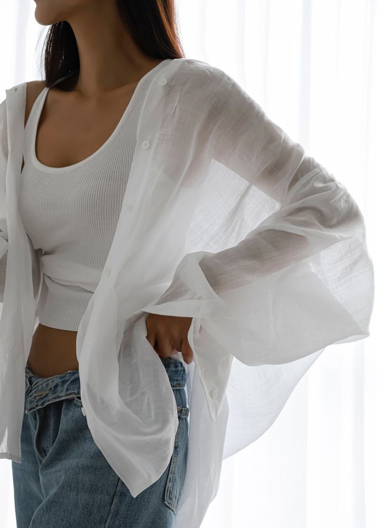 Oversized Linen Shirt, Color Combinations For Clothes, The Frankie Shop, Frankie Shop, Sheer Fabric, Sheer Fabrics, Linen Shirt, White Shirt, Oversized Fits