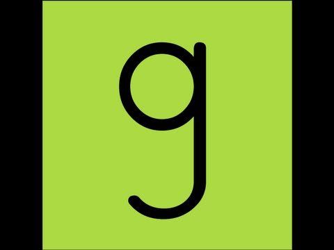 the letter g is shown in black and green