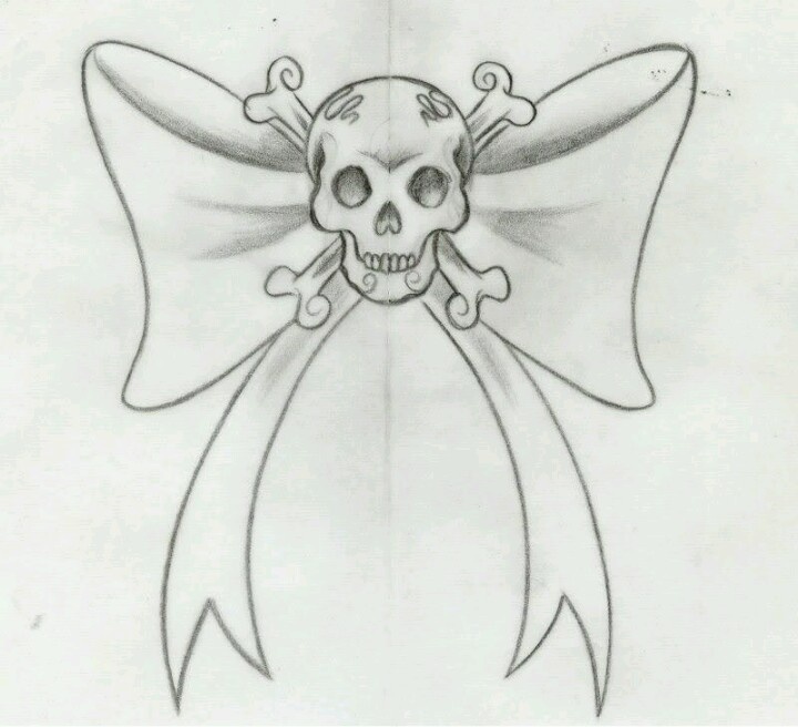 a drawing of a skull and crossbones on a bow