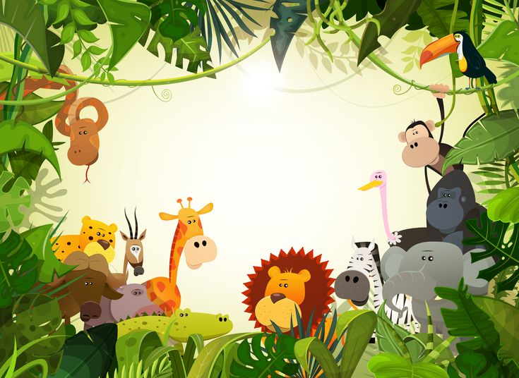 an image of many animals in the jungle