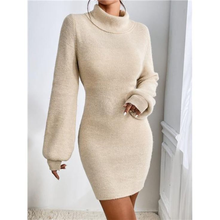 Introducing The Light Beige Sweater Dress, Designed With Elegance In Mind. This Dress Features A High Neckline And Long Bishop Sleeves, Creating A Sophisticated Look. The Natural Waistline And Pencil-Shaped Hem Enhance Its Flattering Short Silhouette. Crafted From Fabric With Slight Stretch, It Offers A Regular Fit That Ensures Both Comfort And Flexibility. Non-Sheer And Stylishly Tailored, This Dress Is Perfect For Adding A Touch Of Refined Chic To Your Wardrobe. Note: Belt Not Included. Beige Mini Sweater Dress, Cream Winter Dress, Fitted High Neck Beige Sweater Dress, Beige Fitted High Neck Sweater Dress, Fitted Beige Mini Dress For Winter, Beige Fitted Mini Dress For Winter, Winter Beige Fitted Mini Dress, Realtor Clothes, Turtle Neck Dresses