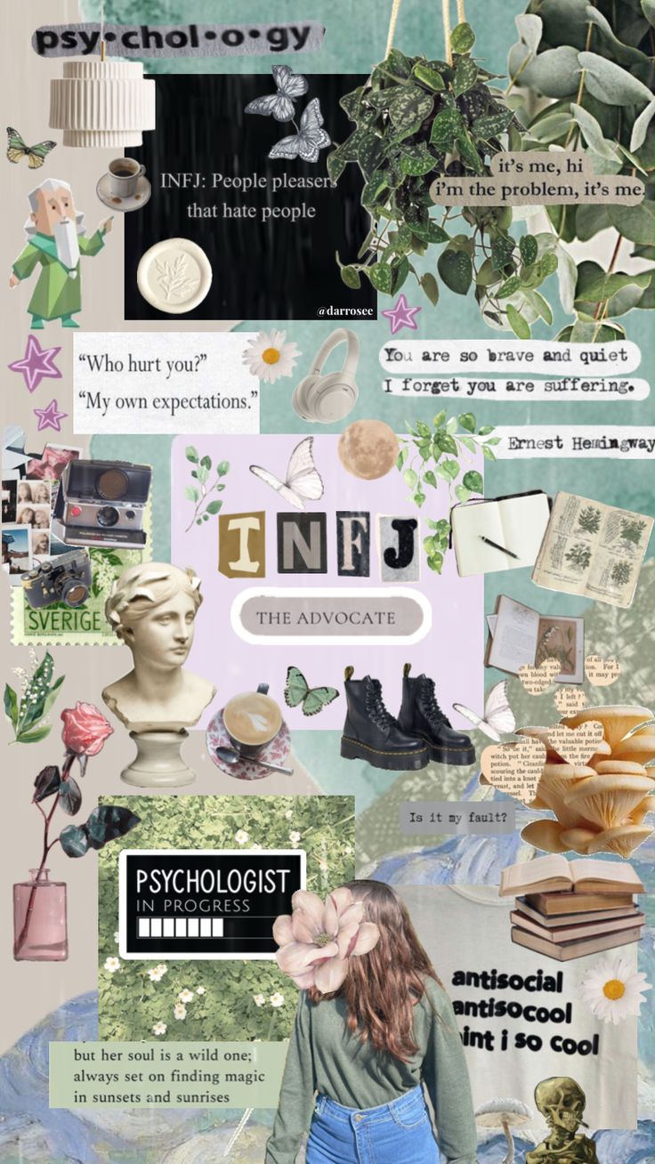 a collage with many different pictures and words on it, including flowers, plants, books