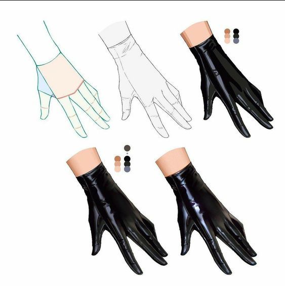 three pairs of black gloves with different sizes and colors