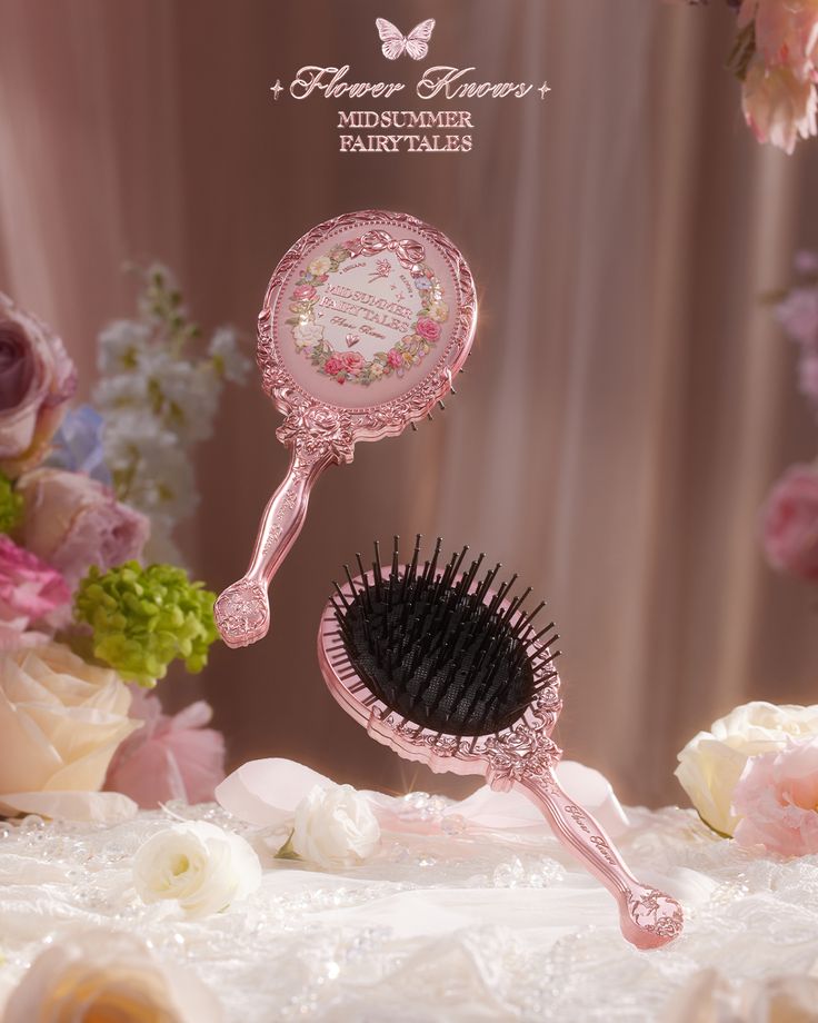 With meticulous craftsmanship designed to enhance your natural beauty, each piece in our collection, from the elegant Hand Mirror to the soft Blush Brush, exudes the ethereal allure of a fairytale.🪞🌟

📅Our newest collection is set to launch on flowerknows.co on June 6th, 0:00 PST. Prepare to discover your new beauty essentials!

#flowerknows #midsummerfairytales Aesthetic Hairbrush, Vintage Hairbrush Aesthetic, Pink Hairbrush Aesthetic, Coquette Hairbrush, Pink Hairbrush, Flower Knows, Pink Cosmetics, Club Hairstyles, Blush Brush