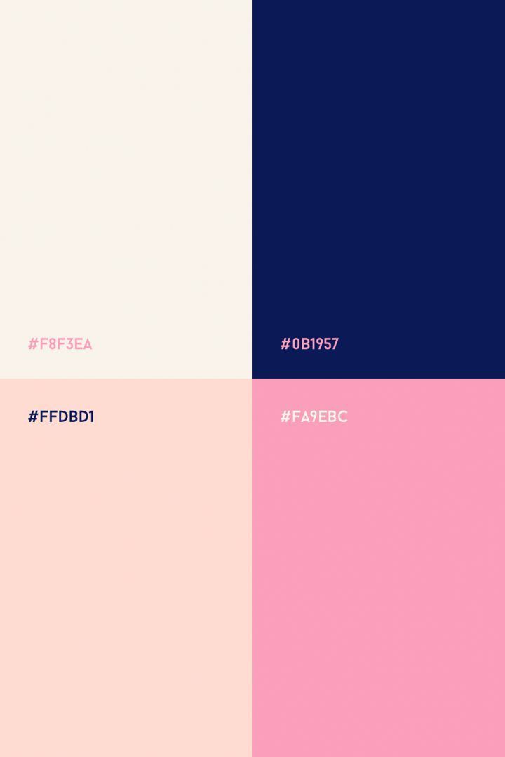 the color scheme is pink, blue, and white with different words on each side