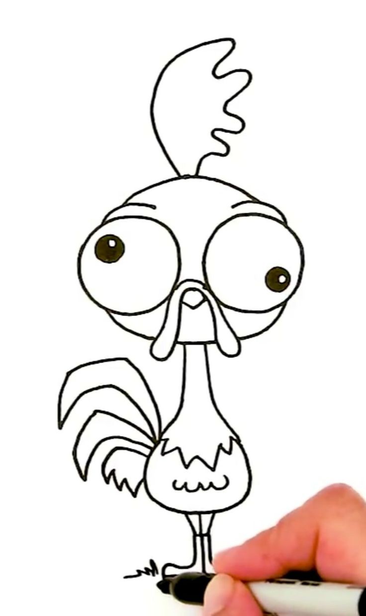 a drawing of a cartoon chicken with big eyes